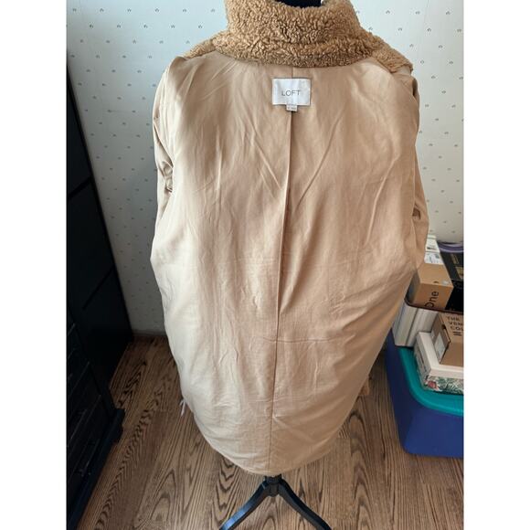 LOFT Faux Sherpa Teddy Camel Long Coat Size Medium - Picture 6 of 10